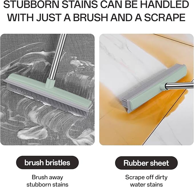 Pet Hair Rubber Broom with Squeegee for Carpet,Fur Remover Broom Carpet Rake for Pet Hair Removal, with 50" Long Handle