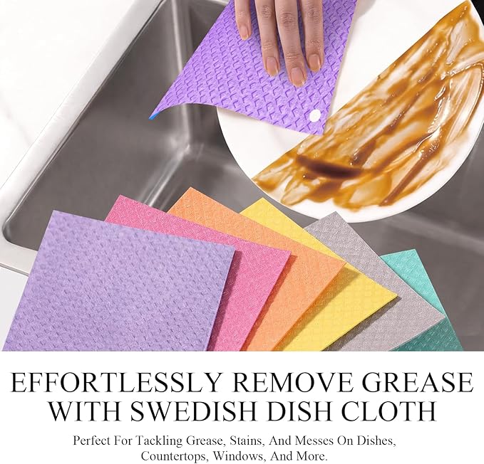 6 Packs Swedish Kitchen Dish Cloths - Reusable Paper Towels for Counters & Dishes - Eco Friendly Cellulose Sponge Cloth (Purple)