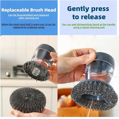 Soap Dispense Palm Scrub dishwashing Kitchen Scrubber Press Automatic Liquid wash Pot ，Small Dish Brush(PET)