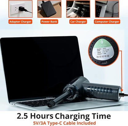 Electric Compressed Air Duster (53000 RPM) - Rechargeable Cordless Air Duster & Keyboard Cleaner for PC & Electronics - Reusable Cleaner Replaces Canned Air Spray.