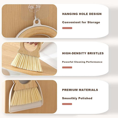 Mini Broom and Dustpan Set Bamboo Broom with Dustpan Combo Set Portable Hand Sweeper for Office Kitchen Dorm Home Quick Cleanups (Black)