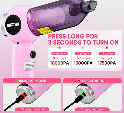 Handheld Vacuum Cleaner Cordless - 17500PA Strong Suction Rechargeable, 3-Speed Adjustable Portable Mini Dust Buster for Pet Hair, Car Detailing, Home, Office & Car Cleaning