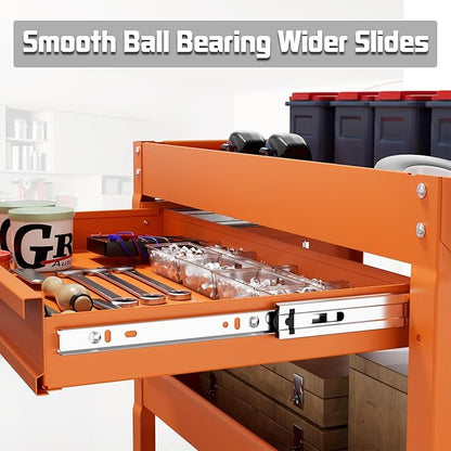 3 Tray Rolling Tool Cart with Drawers, 400 LBS Capacity Mechanic Tool Cart on Wheels, Heavy Duty Utility Cart with Pegboard, Tool Storage Cart for Garage and Repair Shop, Orange
