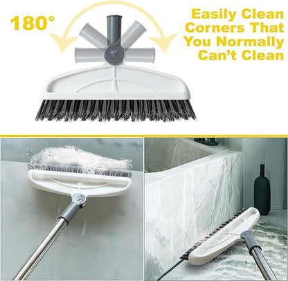 Grout Cleaner with Long Handle & Stiff Swivel Bristles - 2-in-1 Scrubber and Scraper, Tapered Design for Tile Floors, Baseboards, and Tight Spaces