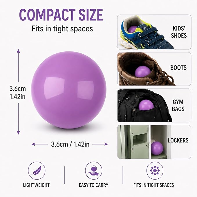 Knixmax Shoe Deodorizer Balls, Odor Eater Ball for Sneakers Boots Mules, Air Fresheners for Gym Gear Bags Lockers, Lavender scent, Pack of 6, Purple