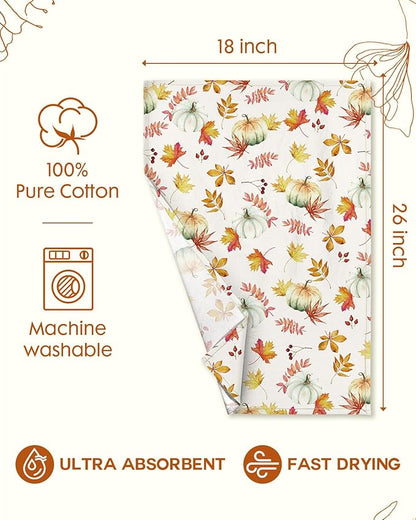 Miss Adola Flour Sack Kitchen Towels Set of 2-18x26 Inch Dish Towels with Hanging Loop Autumn Fall Absorbent Reusable Cotton Cloths for Cleaning Cute Design Home Decor Housewarming, Pumpkin Leaf