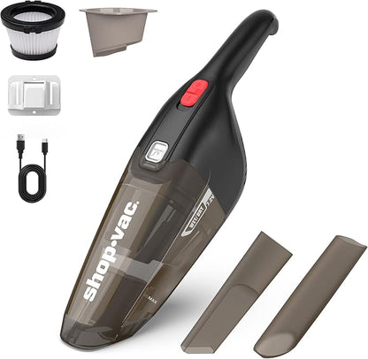 Shop-Vac Wet/Dry Handheld Vacuum, Powerful Small Vacuum Cordless Rechargeable, Wall-Mounted Hand Vac with Crevice Tool, Portable Vacuum for Home & Car, Lightweight & Compact, Black
