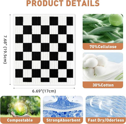 4 PCS Swedish Dishcloths, Geometric Pattern Reusable Kitchen Dish Cloths, Super Absorbent Cellulose Sponge Cloths, Odor Resistant, Dishwasher Safe & Multi-Purpose Cleaning Cloths
