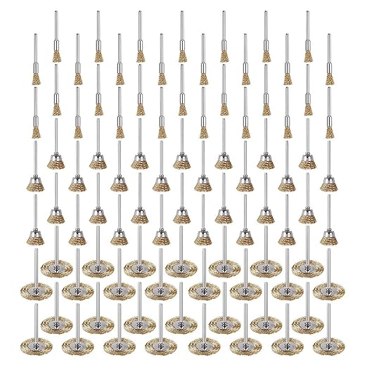 Rocaris 90 Pcs Wire Brushes Set, Brass Wire Wheels Pen Brushes Set Kit Accessories for Rotary Tool