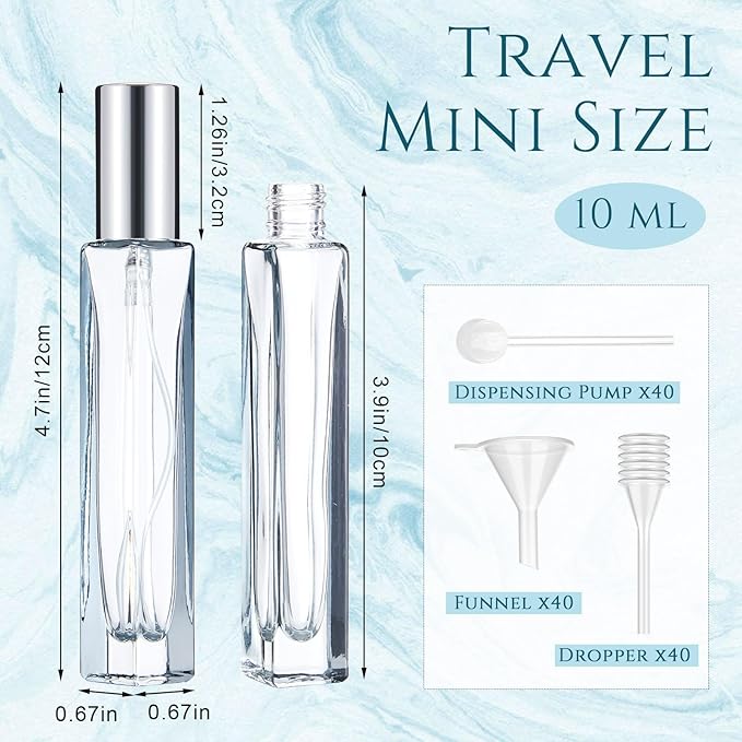 Domensi 40 Pcs 10/15/20/30 ml Perfume Travel Refillable Glass Bottles Spray Bottle Perfume Atomizer for Cologne Dispenser Leak-proof Fragrance Bottles Atomizer Pump Kit (10 ml,Amber Color)