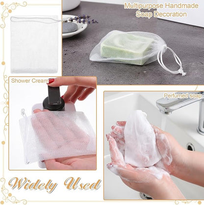 40 PCS Mesh Soap Bags, Exfoliating Soap Pouch with Drawstring, Bubble Mesh Net Bags Soaps Bag for Shower and Face Cleansing, White