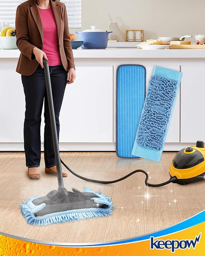 KEEPOW Reusable Microfiber Mop Pads Compatible with Wagner 905e, 915e & 925e Steamers, Reusable Microfiber Cleaning Pad and Chenille Mop Pads for Hardwood Floor Cleaning 2+2 Pack (Mop is Not Included)