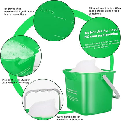 Roshtia 6 Pcs 6 Quart Cleaning Bucket Small Sanitizing Square Bucket Detergent Pail for Home Commercial Restaurant Kitchen Office School(Green)