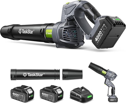 Taskstar Leaf Blower Cordless, Swivel Head Design, 550 CFM Electric Blower w/2 Pcs 4.0 Ah Battery & Charger, Lightweight 3.7 Lbs Handheld Mini Leaf Blower, 5-Speed Blowers for Lawn Care Car Patio Yard