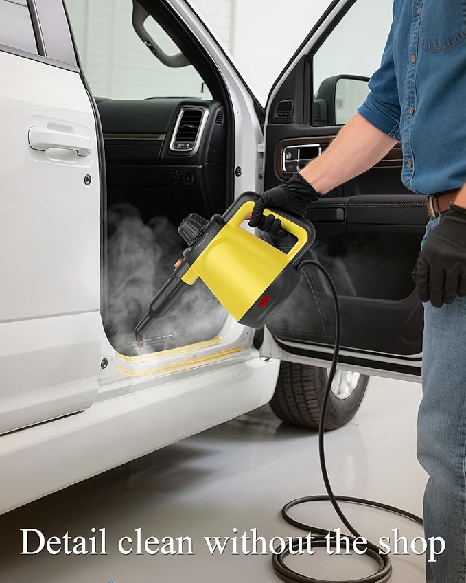 1200W Handheld Steam Cleaner for Home, Powerful Natural Multi‑Surface Steam Cleaner with 10 Accessories, 13.5oz Pressurized Steamer for Deep Cleaning Tile, Grout, Shower, Bathroom,Kitchen,Car, Yellow