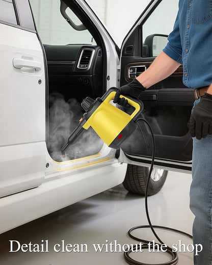 1200W Handheld Steam Cleaner for Home, Powerful Natural Multi‑Surface Steam Cleaner with 10 Accessories, 13.5oz Pressurized Steamer for Deep Cleaning Tile, Grout, Shower, Bathroom,Kitchen,Car, Yellow