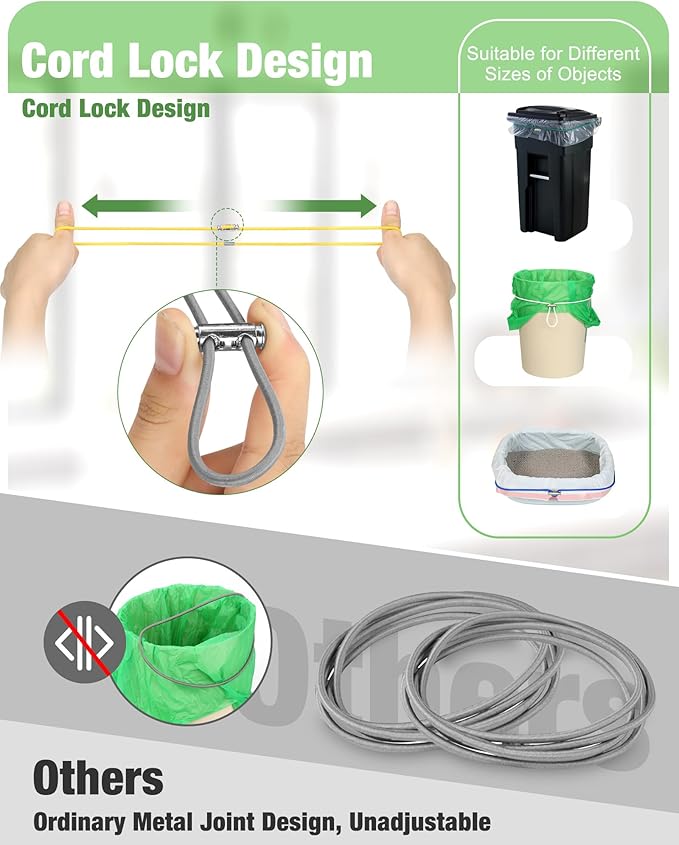 Garbage Can Rubber Bands Cord Lock Adjustable Design Trash Can Bands Fits 4-33 Gallon Trash Cans Multifunction Bands Litter Box Bands Beach Towel Bands for Outdoor Kitchen Tables Picnic Camping Party