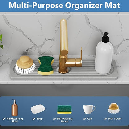 24'' Longer Stone Faucet Mat for Kitchen Sink [Super Absorbent, 30s Quick Drying] Water Absorbing Stone Tray for Sink Stone Mat for Kitchen Sink Stone Quick Dry Around Faucet Diatomite Stone Sink Tray