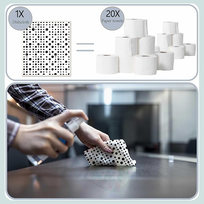 6 Sheets 6 Styles Geometric Kitchen Dish Cloths Black and White Swedish Dishcloths Minimalist Reusable Kitchen Sponge Cloths Quick Drying Absorbent Towels for Dishes Countertop Bathroom Use