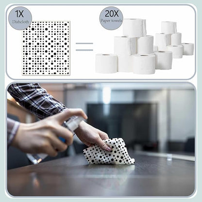 6 Sheets 6 Styles Geometric Kitchen Dish Cloths Black and White Swedish Dishcloths Minimalist Reusable Kitchen Sponge Cloths Quick Drying Absorbent Towels for Dishes Countertop Bathroom Use