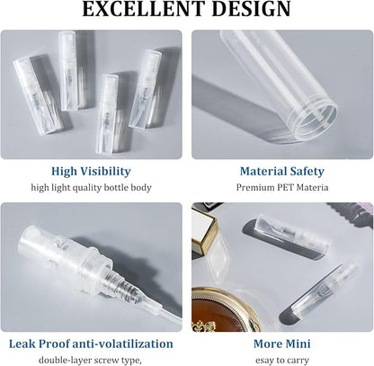Chiallco Mini Perfume Sample Bottles, 3 ml Plastic Small Spray Bottle 10 Pack, Fine Mist, Portable Perfume Travel Refillable Bottle, Upgraded atomizer sprayer, Clear