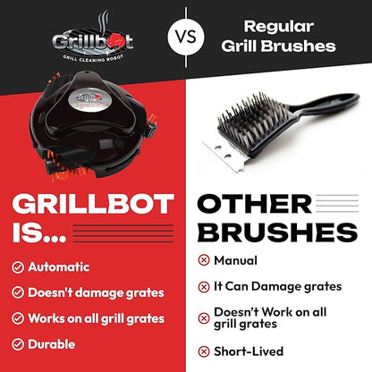Grillbot Automatic Grill Cleaning Robot with Nylon Brushes, Electric BBQ Cleaner Brush with Motorized Power, Cordless Rechargeable Grill Scrubber for Outdoor Grills (Black and Case)