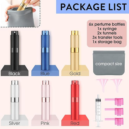 6 Pack 8ML Empty Perfume Atomizer Cologne Travel Spray Bottle for Refill Portable Cologne Dispenser Mini Sprayer for Women Men Twist Tpye