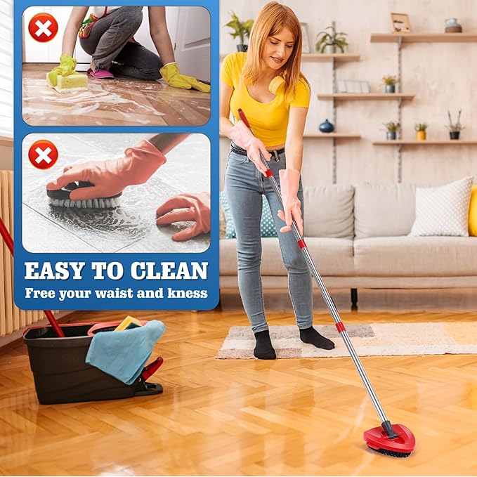 [Wa.IE Jiemi] 2 Pack Full-Coverage Scrub Brush Replace Heads with 1 Mop Base Compatible with OCedar EasyWring 1 Tank Spin Mop, Heavy Duty Floor Cleaning Brush for Bathroom, Kitchen & Shower