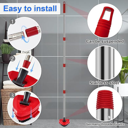4-Section Stainless Steel Spin Mop Handles, Mop Base & Upgrade Scrub Brush Combo for Ocedar EasyWring RinseClean 2 Tank System, Mop Handle Mop Base & Brush Set for O Cedar, Universal Thin Screw Joints