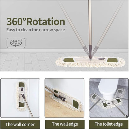 Eyliden Dust Mop with 2 Washable Pads for Hardwood & Tile Floors | 32.9"-52.6" Adjustable Handle, 360° Swivel, One-Touch Pad Release | Wet Dry Floor Cleaning Push Broom