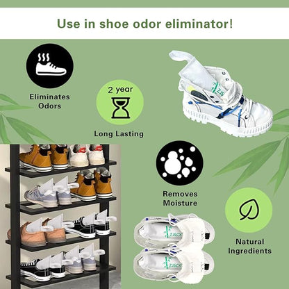 Charcoal Shoe Deodorizer, 2 Pack Natural Shoe Odor Eliminator, Reusable Activated Charcoal Bags Odor Absorber for Sneakers, Boots, Gym Bags, Closet & Locker