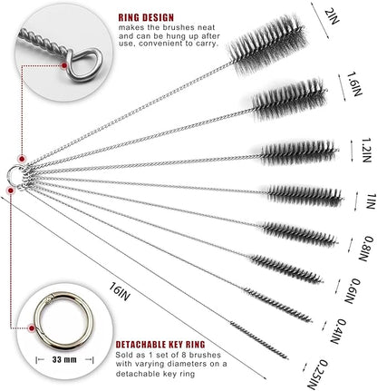 16 Inch Extra Long Pipe Cleaning Brush Set Stainless Steel Bristles, Stainless Steel Pipe Brush Steel Bottle Brush 8 Piece Variety Pack for Auto Parts, Bottles,Tubes, Etc.