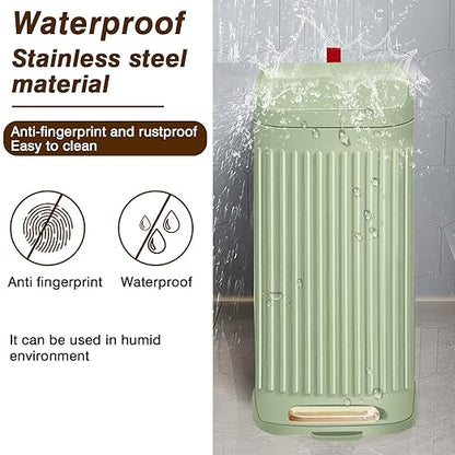 Slim Trash Can for Bathroom with Air Freshener Soft Close Lid, 6 Liter/ 1.6 Gallon Stainless Steel Garbage Can with Removable Inner Bucket,Step Pedal, Small Wastebasket for Bedroom, Kitchen (GREEN)