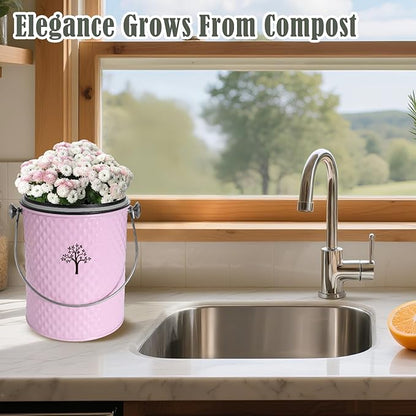 AOSION Countertop Compost Bin Kitchen，Odorless Indoor Compost Bin with Lid and 50 Pack Compost Bags,Compost Bucket Composter Container for Food Waste,Pink
