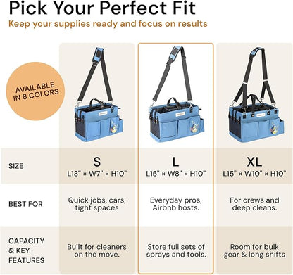 FifthStar Cleaning Caddy Bag for Professionals - Heavy-Duty Organizer with Shoulder Strap, 9 Pockets, Mesh Base & Adjustable Compartments - Cleaning Supplies Organizer for Crews (Blue, Large)
