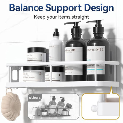 YASONIC Shower Caddy Adhesive, No Drill Bathroom Shower Organizers, with Removable Hooks, Rust Proof Shower Shelves, Wall-Mounted Shower Holder, White, 2 Pack