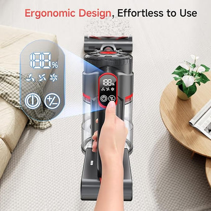 Cordless Vacuum Cleaners for Home, 60KPA 580W Dual Motor, 60 Mins Runtime, Power Detect & HEPA Filter, Touchscreen Display, Self-Standing for Pet Hair/Carpet/Car/Tile/Hardwood Floor