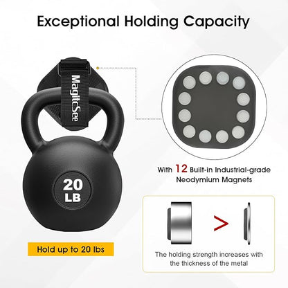2 Pack Heavy Duty Magnetic Shovel Holder for Truck with Adjustable Strap, No-Drill Strong Magnet Mount Rack for Flag, Utility Tool, Axe, Stable Organizer for RV, Garage, Trailer, Cruise, ATV Storage