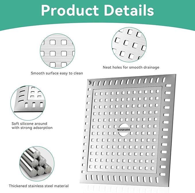 Drain Hair Catcher for Bathroom Sink,4.8" Stainless Steel and Silicone Shower Drain Covers Suitable for Drains and Bathroom Floors 2 Pack (2, Gray)