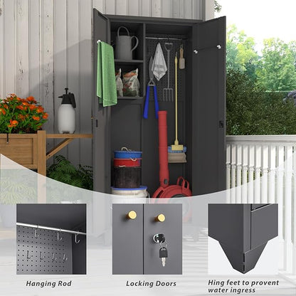 Outdoor Storage Cabinet,Garden Storage Cabinet with Sloping Roof and Waterproof Coating,Metal Storage Cabinets with Lockable Doors for Backyard,Lawn,Dark Gray