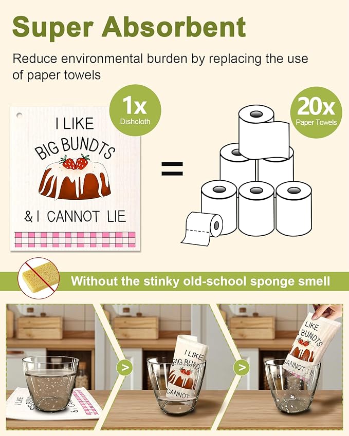 Miss Adola Swedish Dishcloths for Kitchen - 5 Pack Reusable Dish Cloths for Washing Dishes Absorbent Cute Funny Kitchen Towels Cleaning Sponge, Funny Kitchen