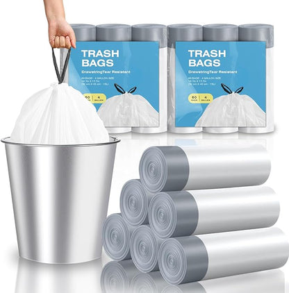 KSSKSS 2.6 Gallon Mini Drawstring Trash Bags, Small Garbage Bags by KSSKSS, Code a fit 10-15 Liter, 2.6-4 Gal, White Trash Bin Liners for Home Office Kitchen Bathroom Bedroom, 120 Counts