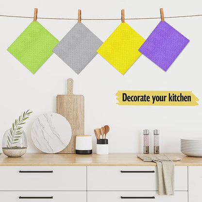 MoLKENE Swedish Dishcloths for Kitchen | 6 Pack Absorbent Cellulose Sponge Cloths Washable | Non-Scratch Reusable Paper Towels Quick Drying Cleaning Cloths - White