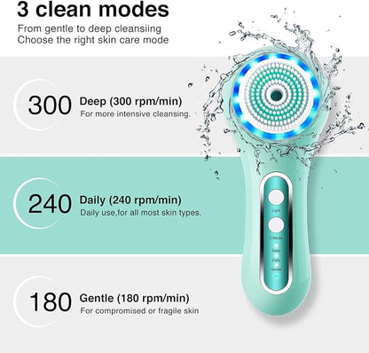 UMICKOO Electric Facial Cleansing Brush, 2-Way Rotating Face Scrubber for Daily & Deep Cleaning, 3 Modes, 5 Brush Heads, Rechargeable, IPX7 Waterproof for All Skin Types