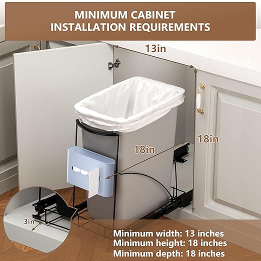 Pull Out Trash Can Under Cabinet Slide Out Kit - Heavy Duty Up to 125 lb, Fits 28-40 Quart ‌Ashcan with Garbage Bag Holder, Rust-Proof Steel Frame-Under Sink Garbage Can Pull Out (Not Include Can