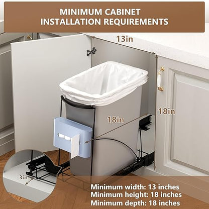 Pull Out Trash Can Under Cabinet Slide Out Kit - Heavy Duty Up to 125 lb, Fits 28-40 Quart ‌Ashcan with Garbage Bag Holder, Rust-Proof Steel Frame-Under Sink Garbage Can Pull Out (Not Include Can