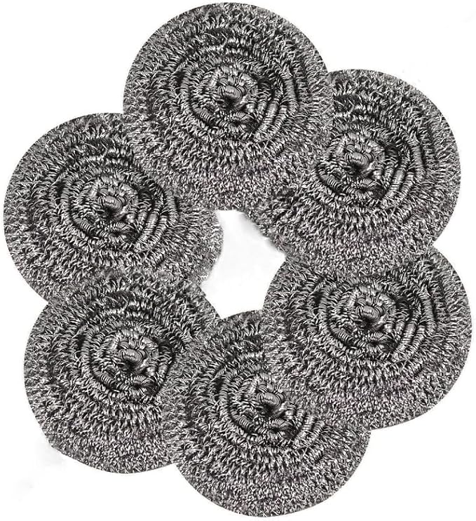 6-Piece Stainless Steel Sponge Scrubber - A Flexible Stainless Steel Velvet Scrubber for Cleaning Tableware, Kitchens, bathrooms, POTS, Pans, Grills and Sinks