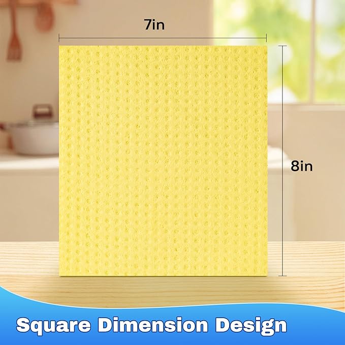 10 Pack Swedish Dishcloths, Natural Cellulose & Cotton Cleaning Cloths, Reusable, Washable & Super Absorbent for Kitchen and Bathroom