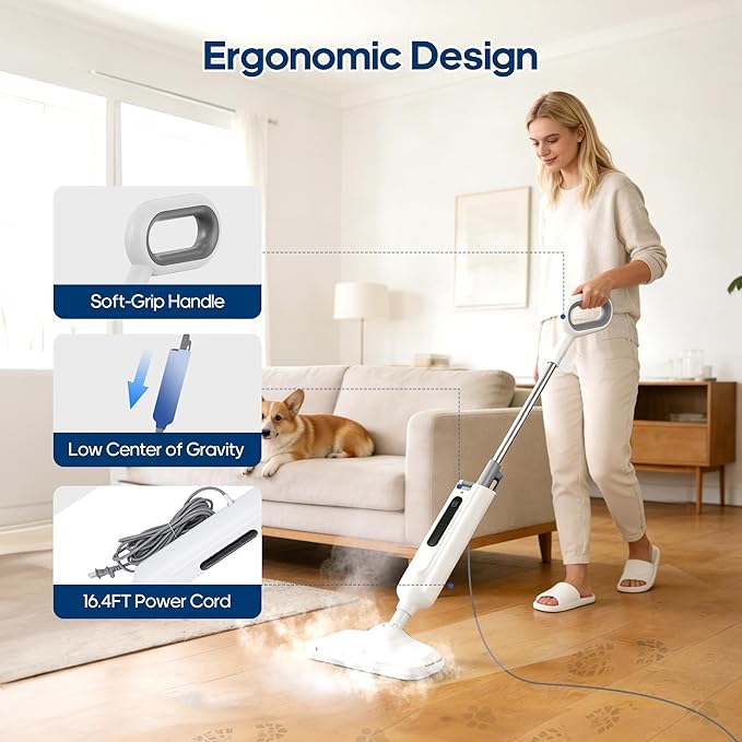 Steam Mop for Floor Cleaning with 2 Washable Pad, Lightweight Floor Steamer Cleaner Mop for Hardwood, Tile, Laminate Floors，Carpet