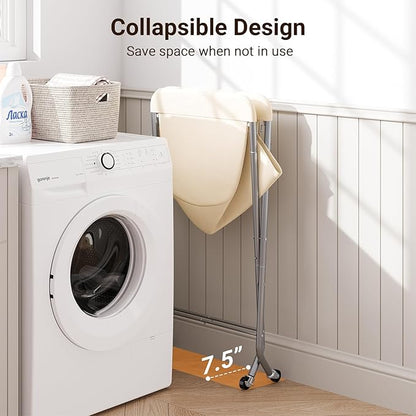 ELYKEN Collapsible Laundry Cart with Wheels, 33”H Rolling Laundry Hamper with Removable Liner Bag, Sturdy Metal Frame Folding Clothes Basket for Small Narrow Space, Bedroom, Dorm, Apartment